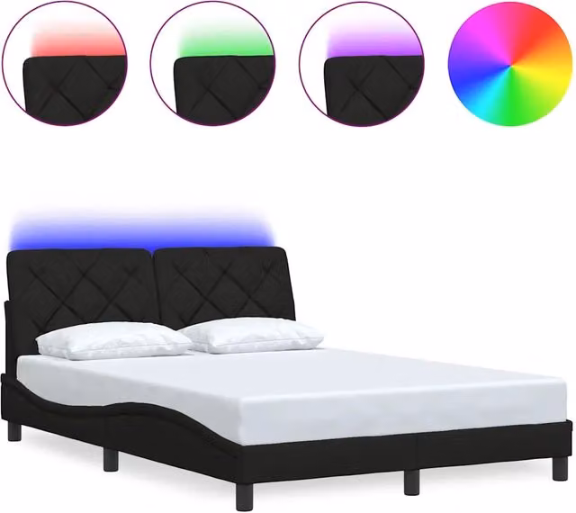 Letto matrimoniale | Letto per adulti | Giroletto con LED senza Materasso Nero 140x190 cm in Tessuto