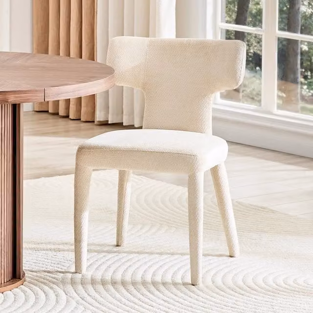 Set di 2 sedie da pranzo moderne OKWISH imbottite con schienale a T, struttura in metallo e rivestimento in tessuto bianco