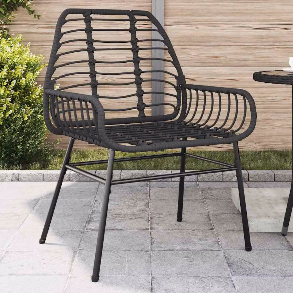 Set di 2 sedie da giardino vidaXL in polyrattan nero con braccioli e struttura in metallo