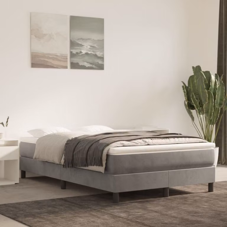 The Living Store Letto a molle con materasso grigio chiaro 120x200 cm in velluto