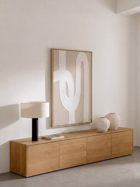 Mobile TV Hegas 220 Kenay Home colore naturale marrone moderno con passacavi per il tuo soggiorno