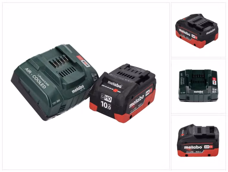 Set base Metabo 18 V 1x batteria ricaricabile 10,0 Ah LIHD + caricatore ASC 145 Sistema CAS