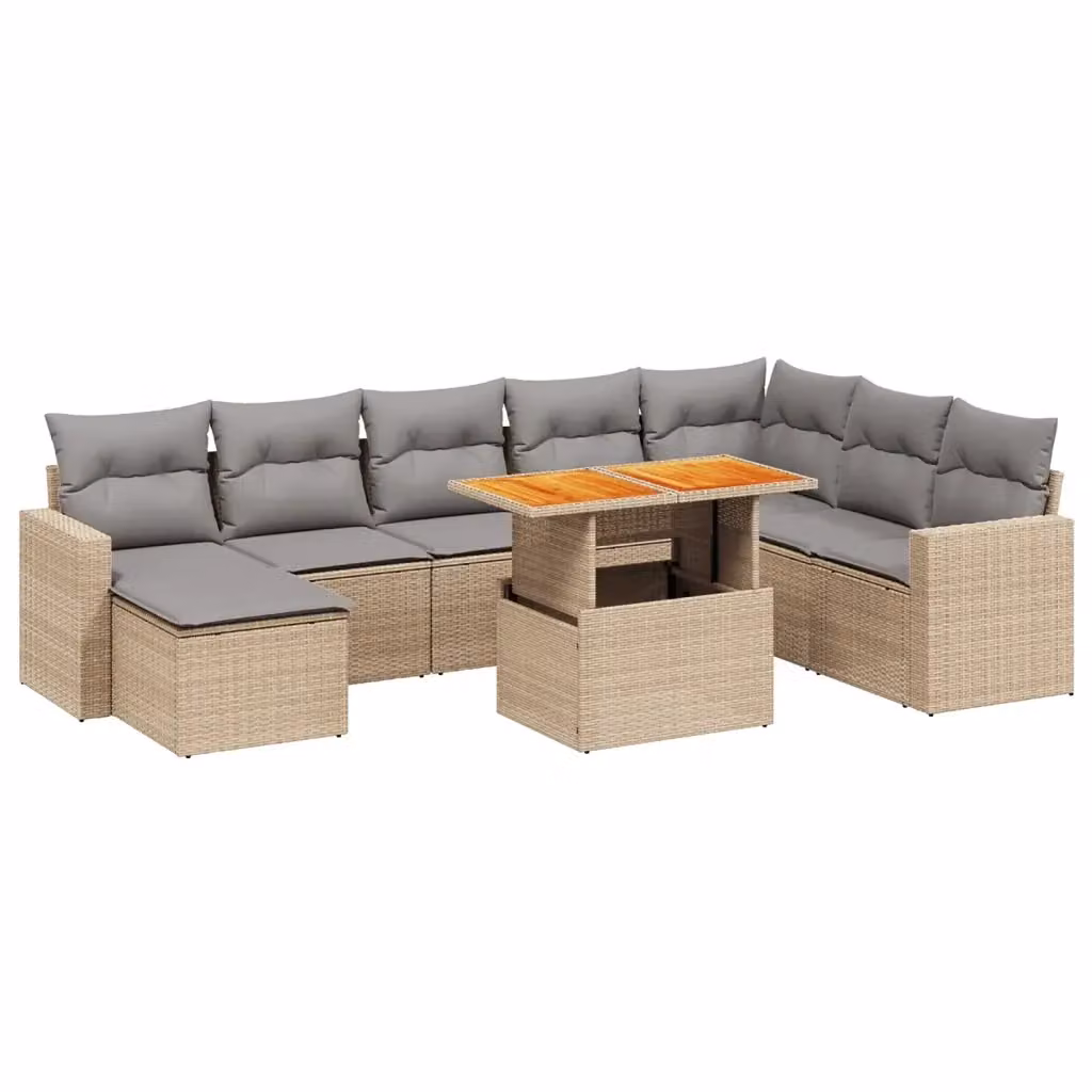 vidaXL Set Divano da Giardino a L 9 pz in Polyrattan con Cuscini Beige e Tavolino da Esterno – 2