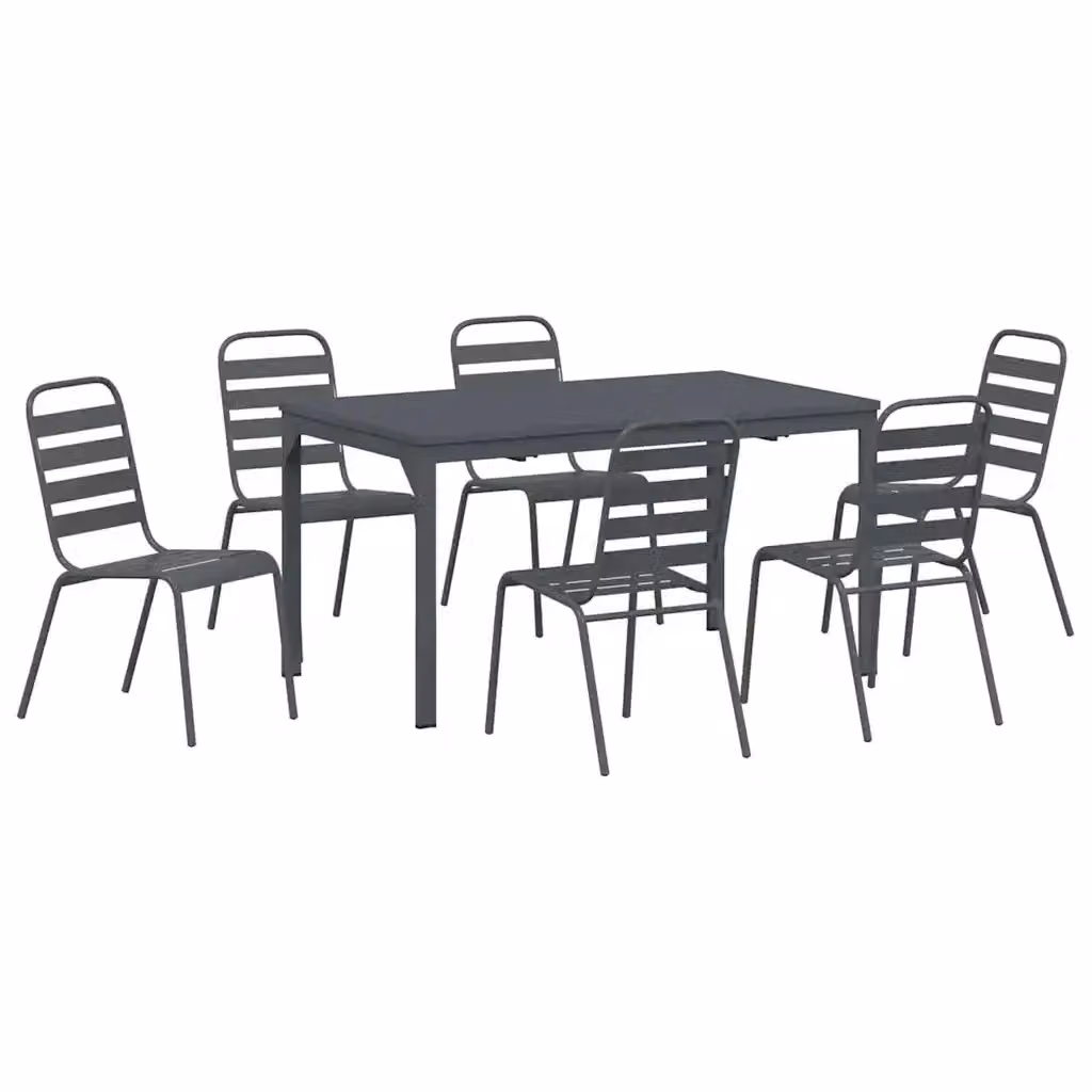 Set da pranzo per giardino e terrazza vidaXL in metallo antracite, composto da 7 pezzi con tavolo rettangolare estensibile – 2