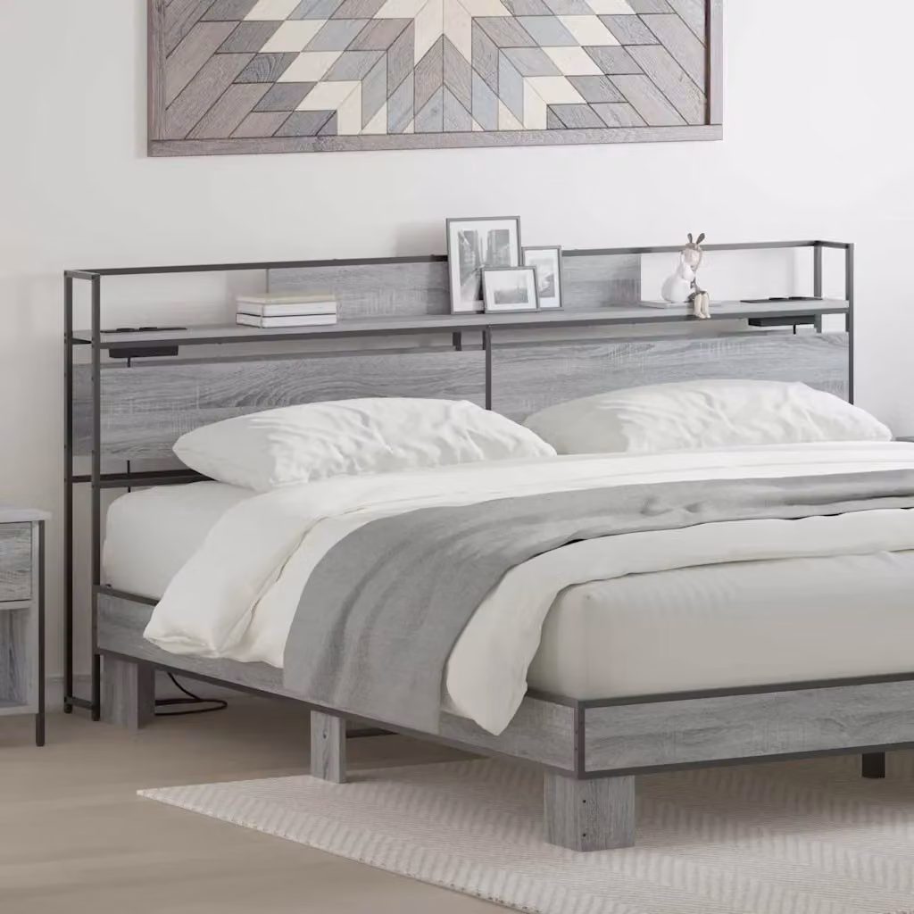 Testata letto con contenitore e porta USB vidaXL, Grigio sonoma, L: 180 cm, H: 98 cm, P: 15 cm