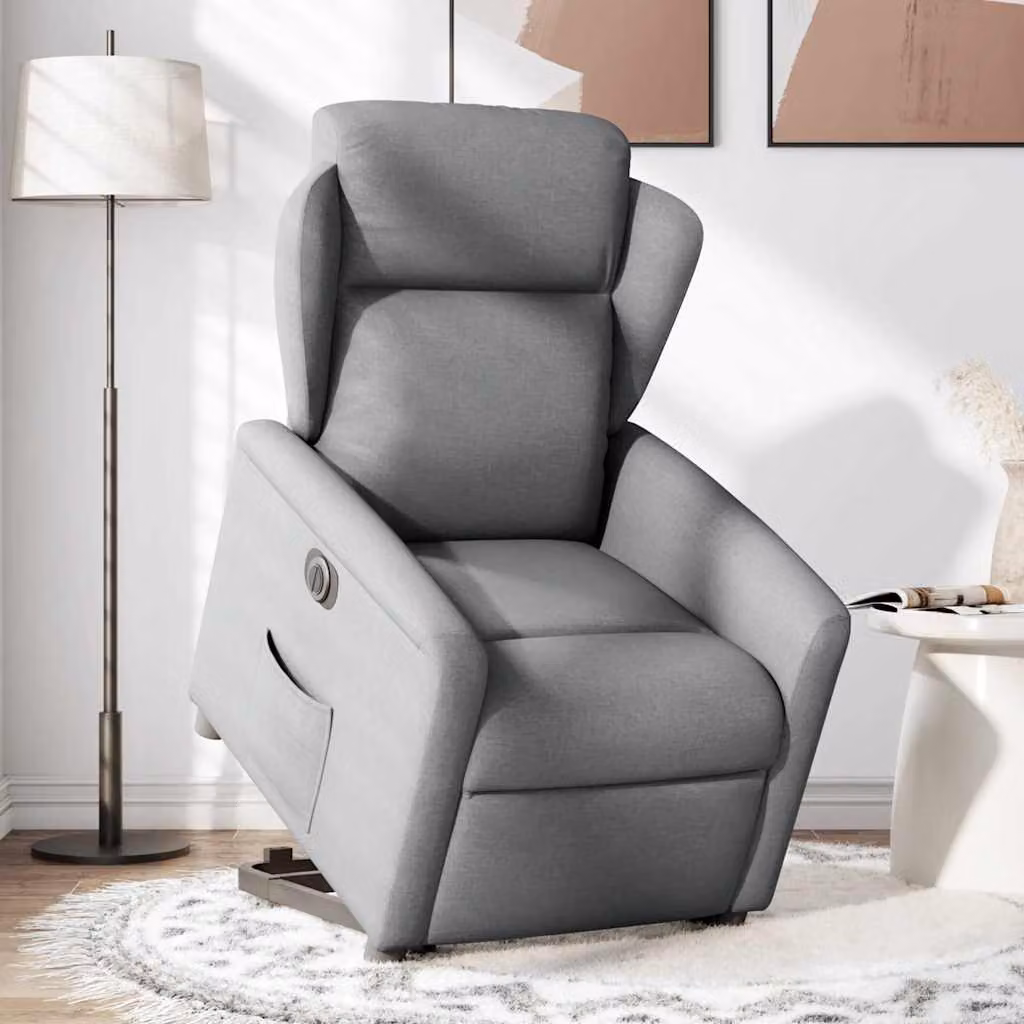 vidaXL Poltrona Reclinante Alzapersona Elettrica Grigio Chiaro Tessuto