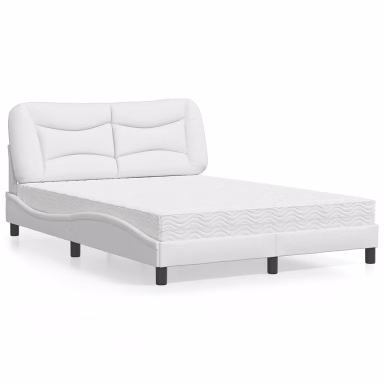 vidaXL Letto con Materasso Hvar Bianco in Similpelle e Tessuto L/P: 140 x 190 cm