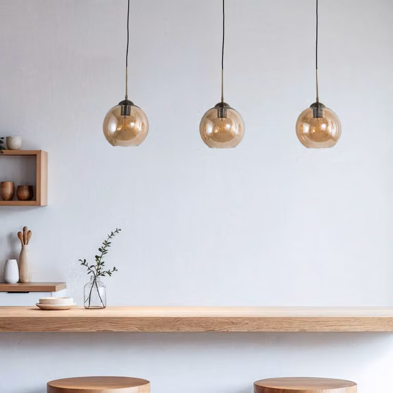 Lampada a sospensione in vetro Sofian Lindby, dimmerabile, Crema / Ambra, Soggiorno / Sala da pranzo, Vetro, Moderno, Lampada a sospensione