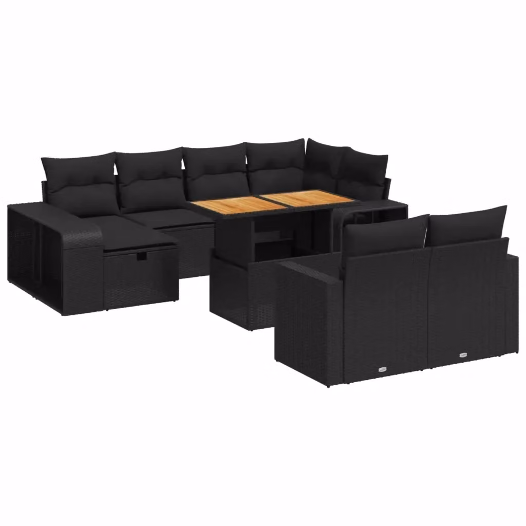 vidaXL Set Divani da Giardino 11 pz in Polyrattan Nero con Cuscini e Tavolino da Esterno – 2
