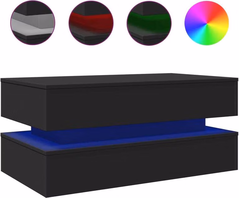 Tavolino da Soggiorno con Luci LED Nero 90x50x40 cm