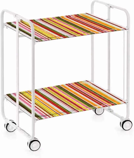 Carrello da cucina pieghevole DON HIERRO bianco con struttura in metallo e 2 ripiani, H 72 cm x L 66 cm x P 43 cm – 1