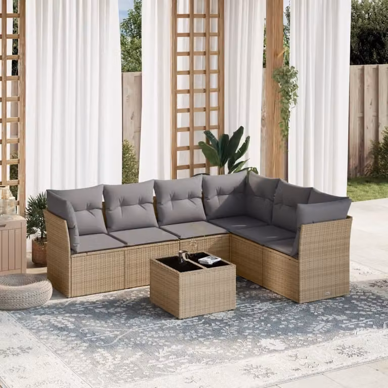 Maison Exclusive - Set da giardino 7 pezzi con cuscini Beige Poly Rattan