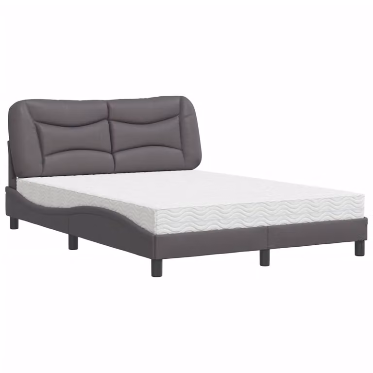 Letto con Materasso Hvar Grigio 140x190 cm in Pelle finta