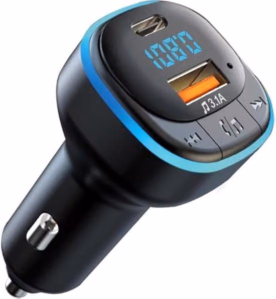 Bluetooth 5.0 per auto, radio FM, lettore MP3, caricabatterie, vivavoce Bluetooth, luce LED, telefonia vivavoce
