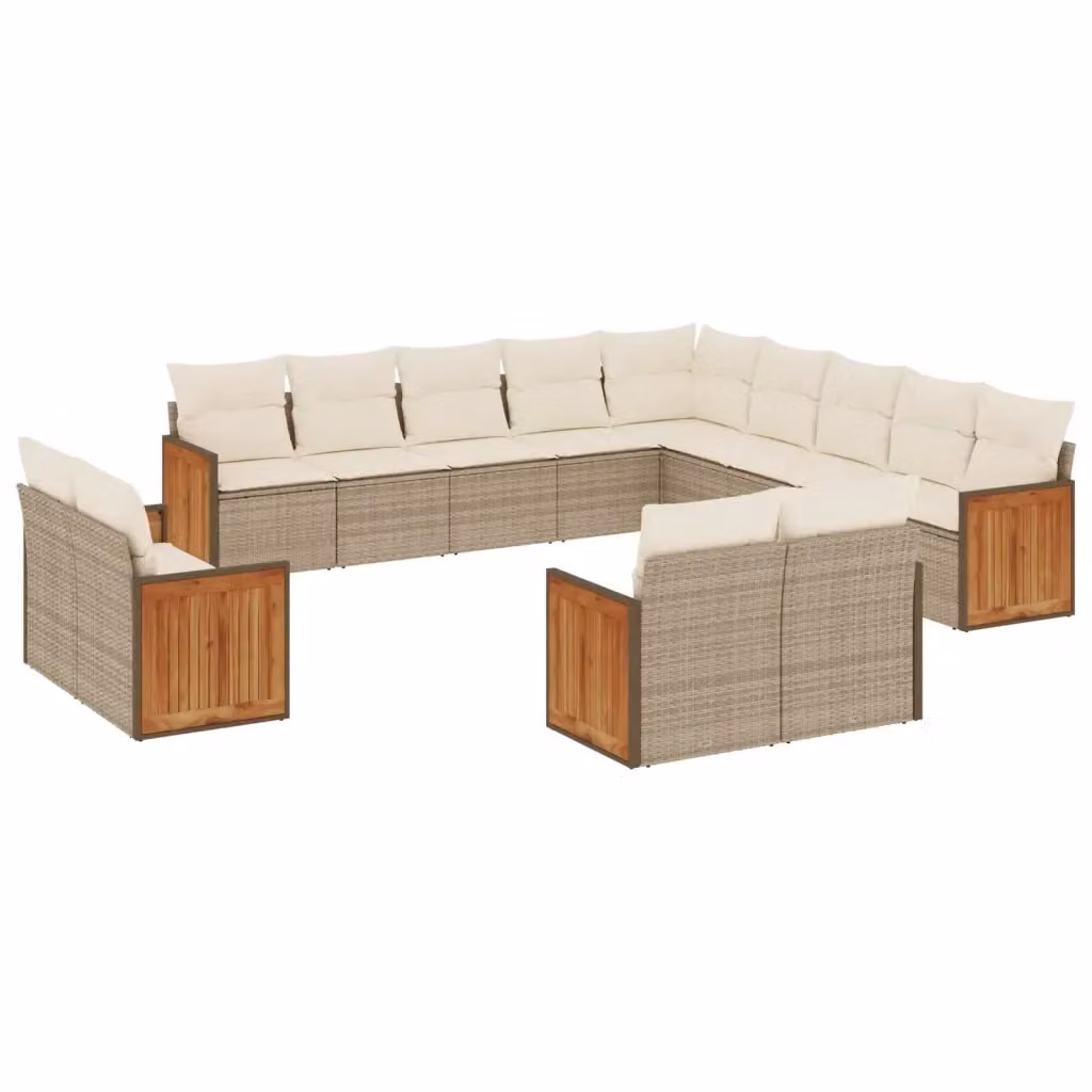 Set Divano da Giardino a Forma di U vidaXL in Polyrattan e Legno di Acacia con Cuscini Beige e Rivestimenti Rimovibili – 2