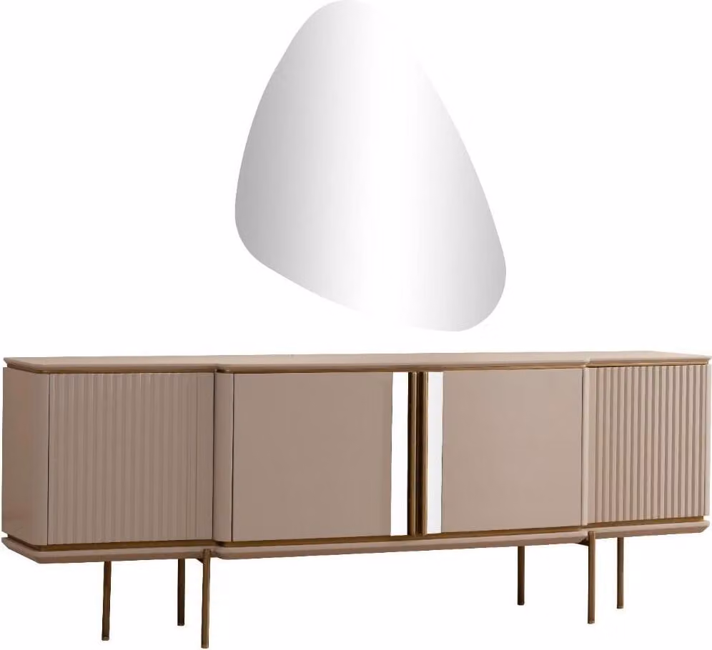 Beige Esszimmer Anrichte 2-türig Luxuriöser Spiegel Moderne Holz Möbel
