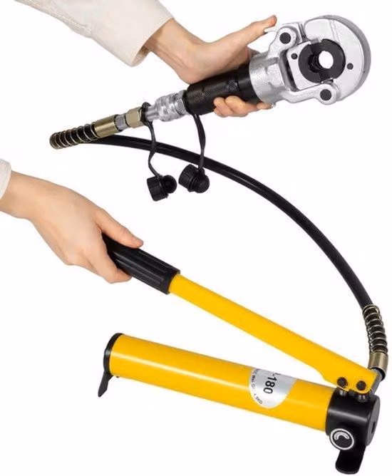 Set di strumenti per crimpatura - Pinza idraulica per crimpatura - 6 tonnellate - 9 matrici - Testa girevole - Per tubi