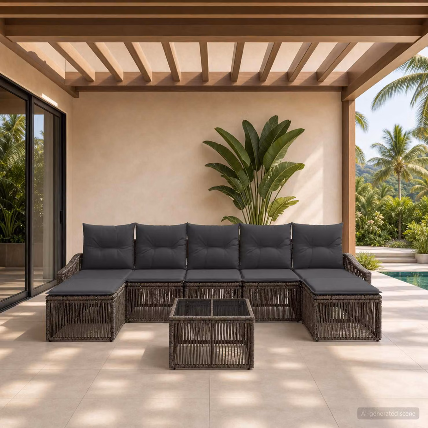 Set Divano da Giardino vidaXL 8 Pezzi a Forma di U Grigio con Tavolino, Pouf e Cuscini Imbottiti