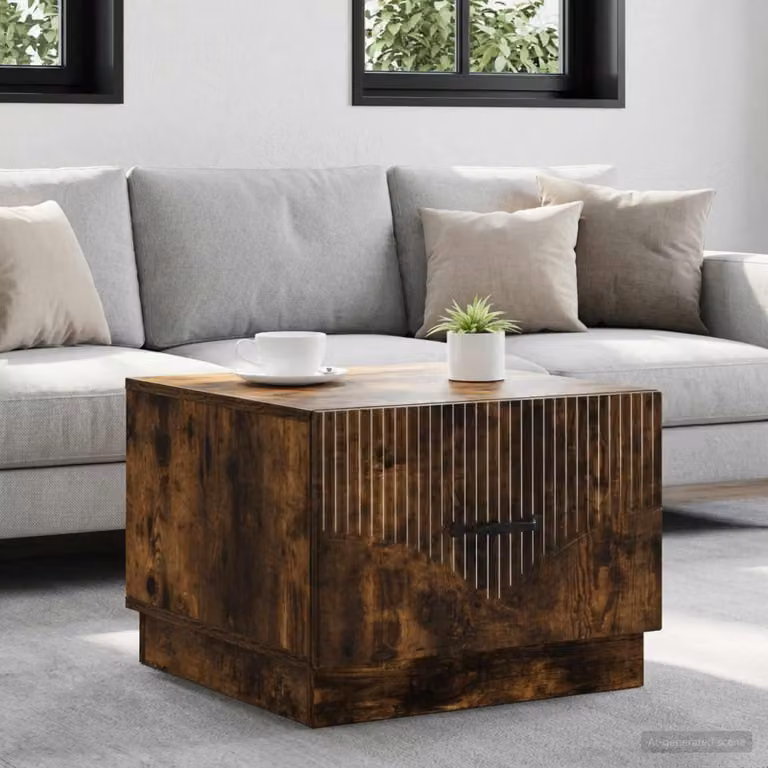 Maison Exclusive - Tavolino in legno impiallacciato noce affumicato, dimensioni 49 x 50 x 37 cm