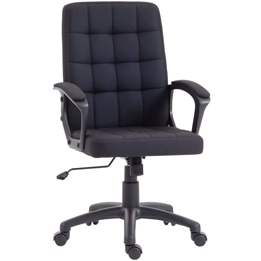 Sedia da ufficio girevole Minimal nera con braccioli e schienale imbottito in tessuto, altezza regolabile, L: 59 cm, P: 59 cm, H: 120 cm – 2