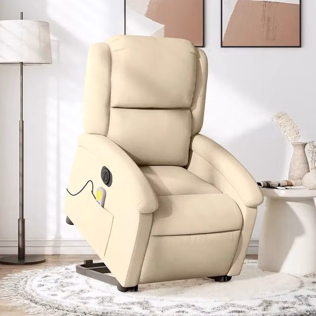 Poltrona Alzapersona Elettrica con Massaggio vidaXL in Tessuto e Finta Pelle Beige
