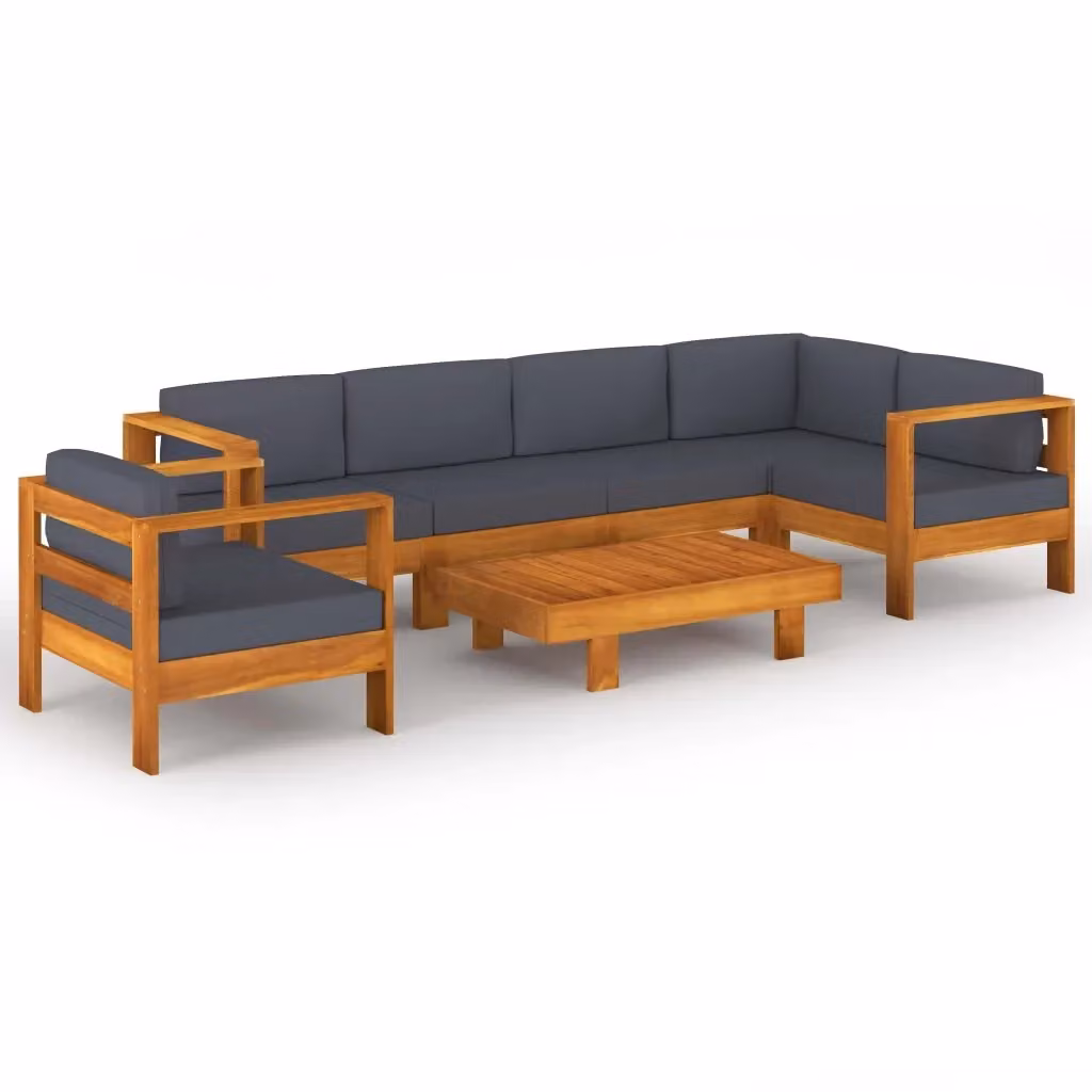 Set Divani da Giardino vidaXL in Legno di Acacia con Cuscini Grigi per 7 Persone – 2