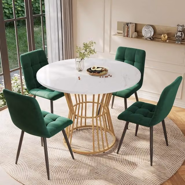 Set da pranzo 5 pezzi 100 cm; piano effetto marmo; MDF multicolore