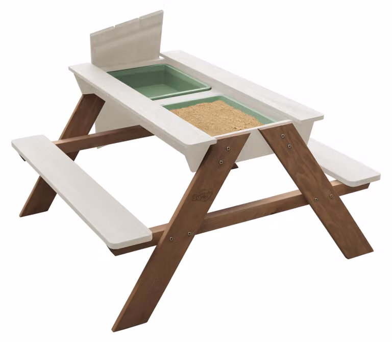 Sunny Dave Tavolo da picnic / Tavolo da sabbia / Tavolo da acqua per bambini in beige | Tavolo da picnic multifunzionale in legno con 2 contenitori di plastica rimovibili