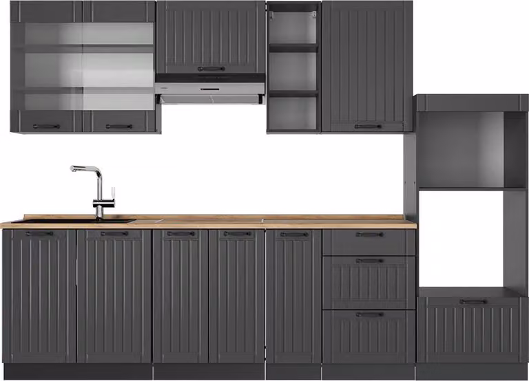Cucina componibile Vicco Fame-Line Grigio scuro 280 cm senza piano di lavoro, Model 57163