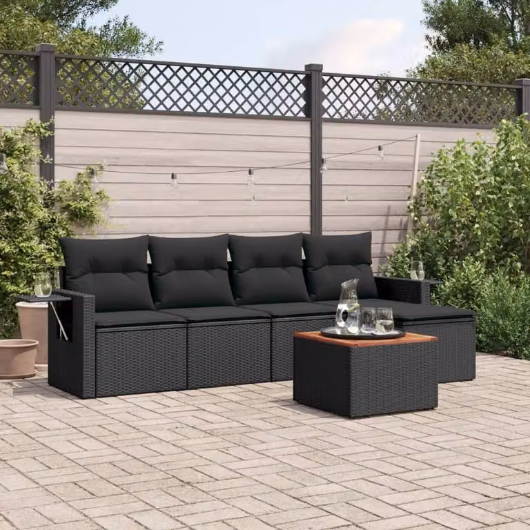 Maison Exclusive - Set Divano da Giardino 6 pz con Cuscini Nero in Polyrattan