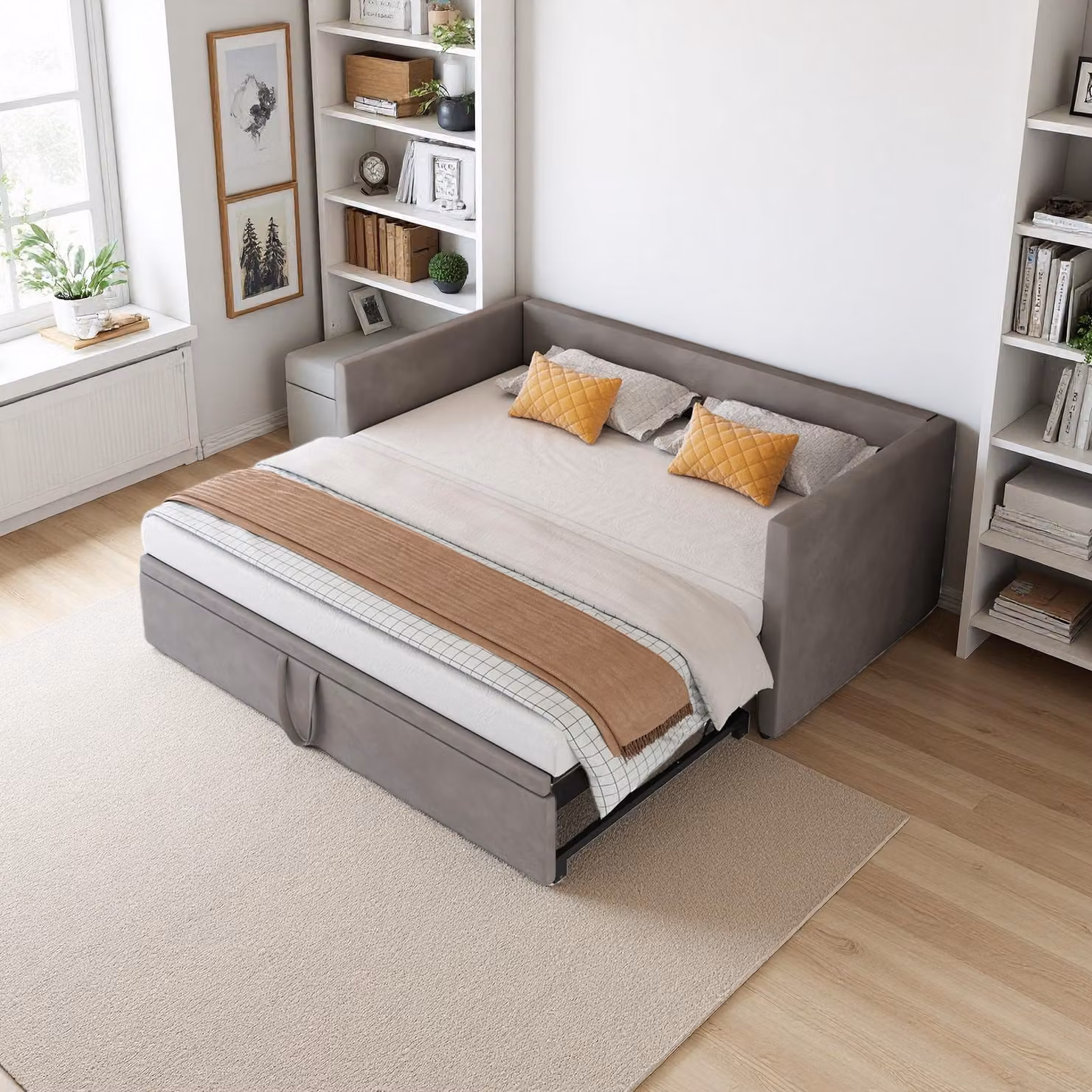 Divano letto ProximaX 90x200 cm con letto estraibile 3 in 1, divano letto in velluto con cassetto, imbottito, salottino, salvaspazio e confortevole, grigio