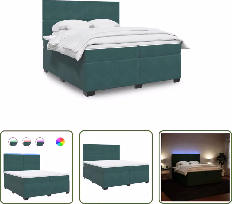 The Living Store Letto a molle con materasso verde scuro 200x200 cm in velluto