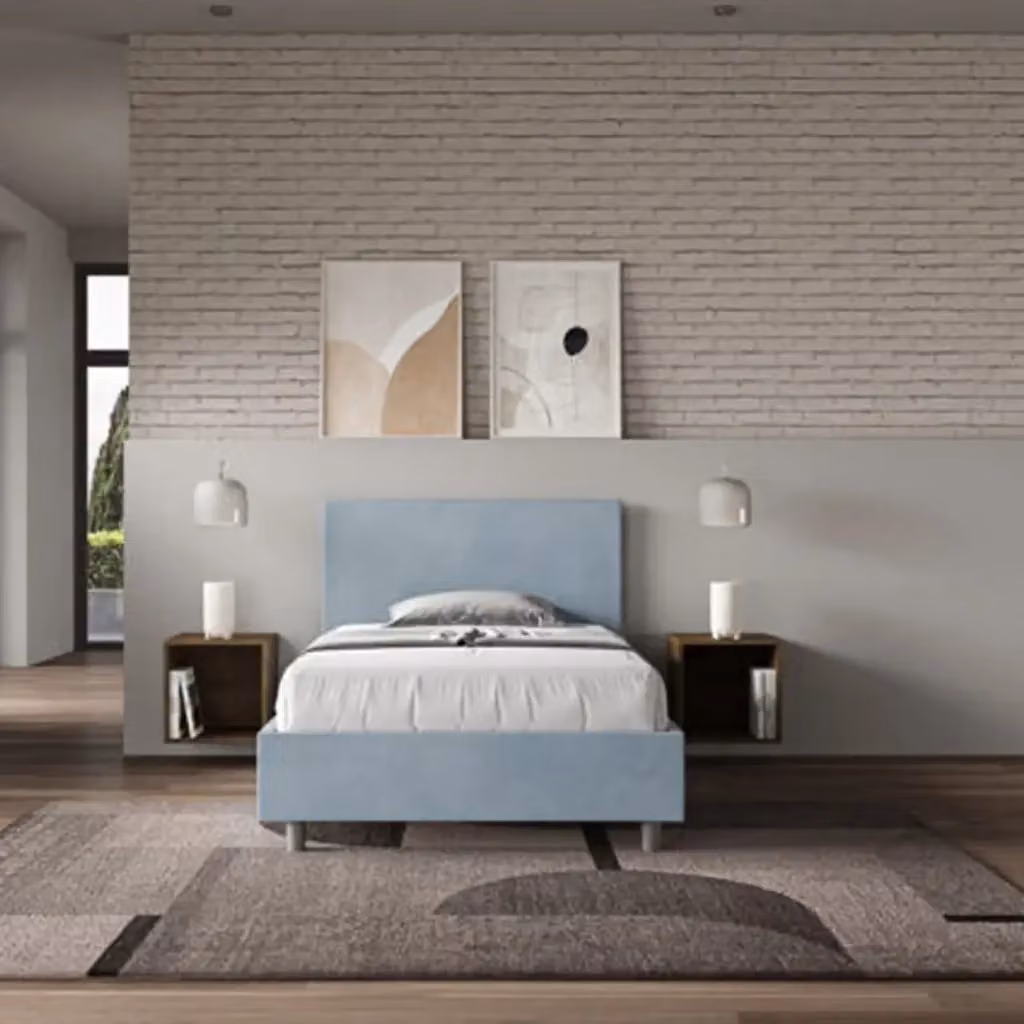 Letto singolo contenitore imbottito Adele Ityhome in microfibra azzurro L: 100 cm, P: 200 cm – 2