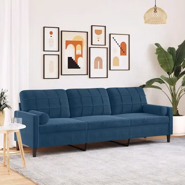 Divano moderno in velluto blu vidaXL con cuscini e coperture rimovibili L: 226 cm, P: 80 cm, H: 77 cm