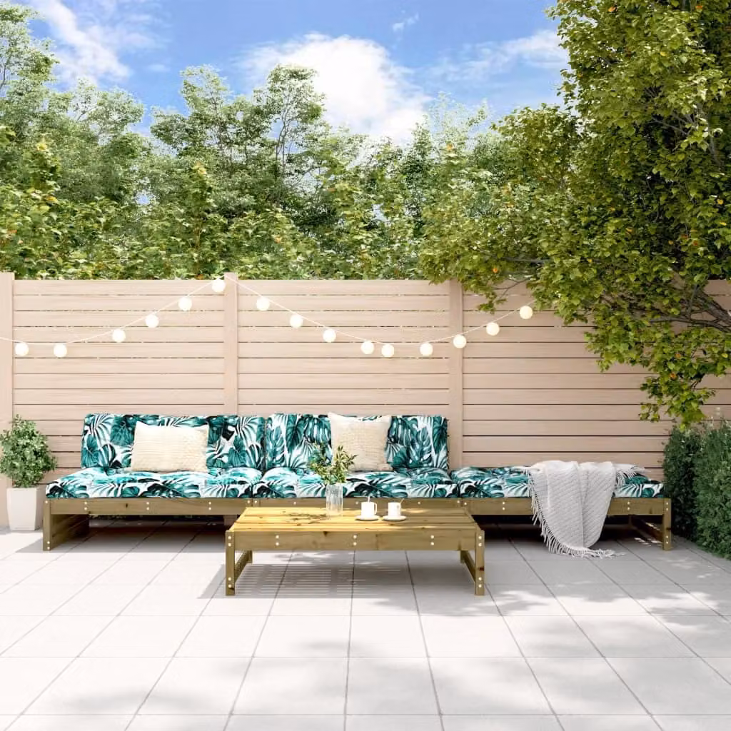 The Living Store Set da giardino 4 pezzi con cuscini in legno di pino impregnato