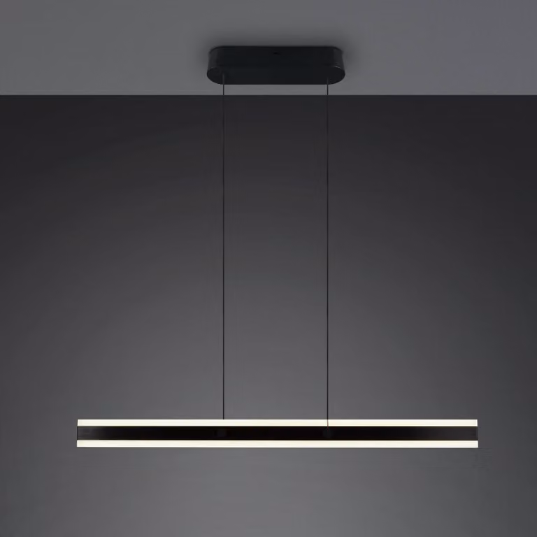 Trio Lighting Lampada LED a sospensione Arcola, nera, lunghezza 115 cm, CCT, dimmerabile, Nero, Soggiorno / Sala da pranzo, Metallo, Moderno