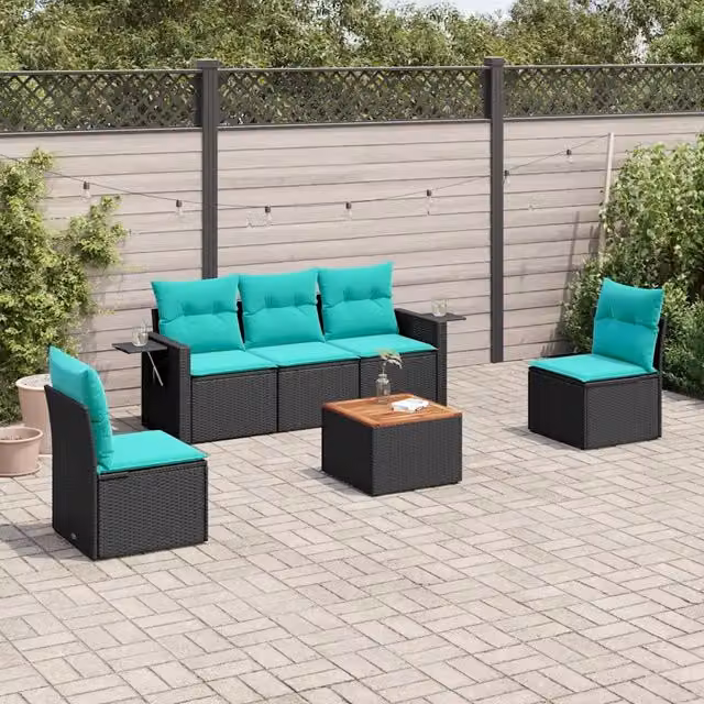 Set Divani da Giardino 6 pz con Cuscini Nero in Polyrattan 3224503