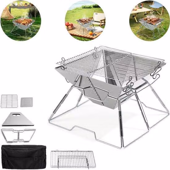 Barbecue compatto a carbone per giardino e balcone – Griglia pieghevole con griglia