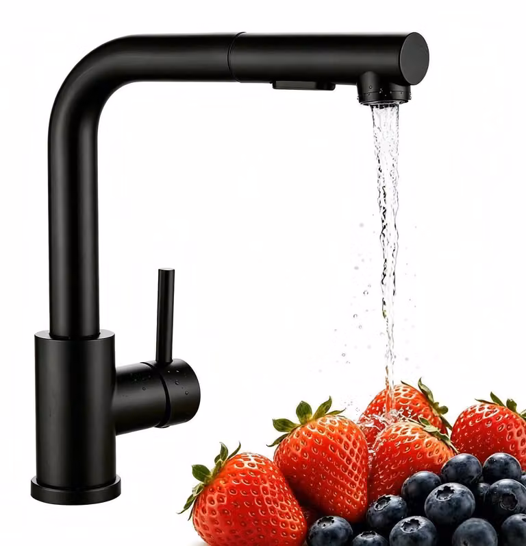 Miscelatore da cucina estraibile, acciaio inossidabile, girevole a 360°, colore nero
