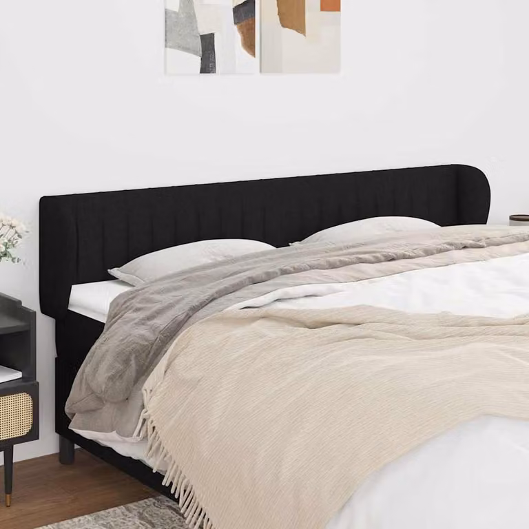 Testiera ad orecchio vidaXL in tessuto nero con struttura in legno L: 183 cm, P: 23 cm, H: 78/88 cm