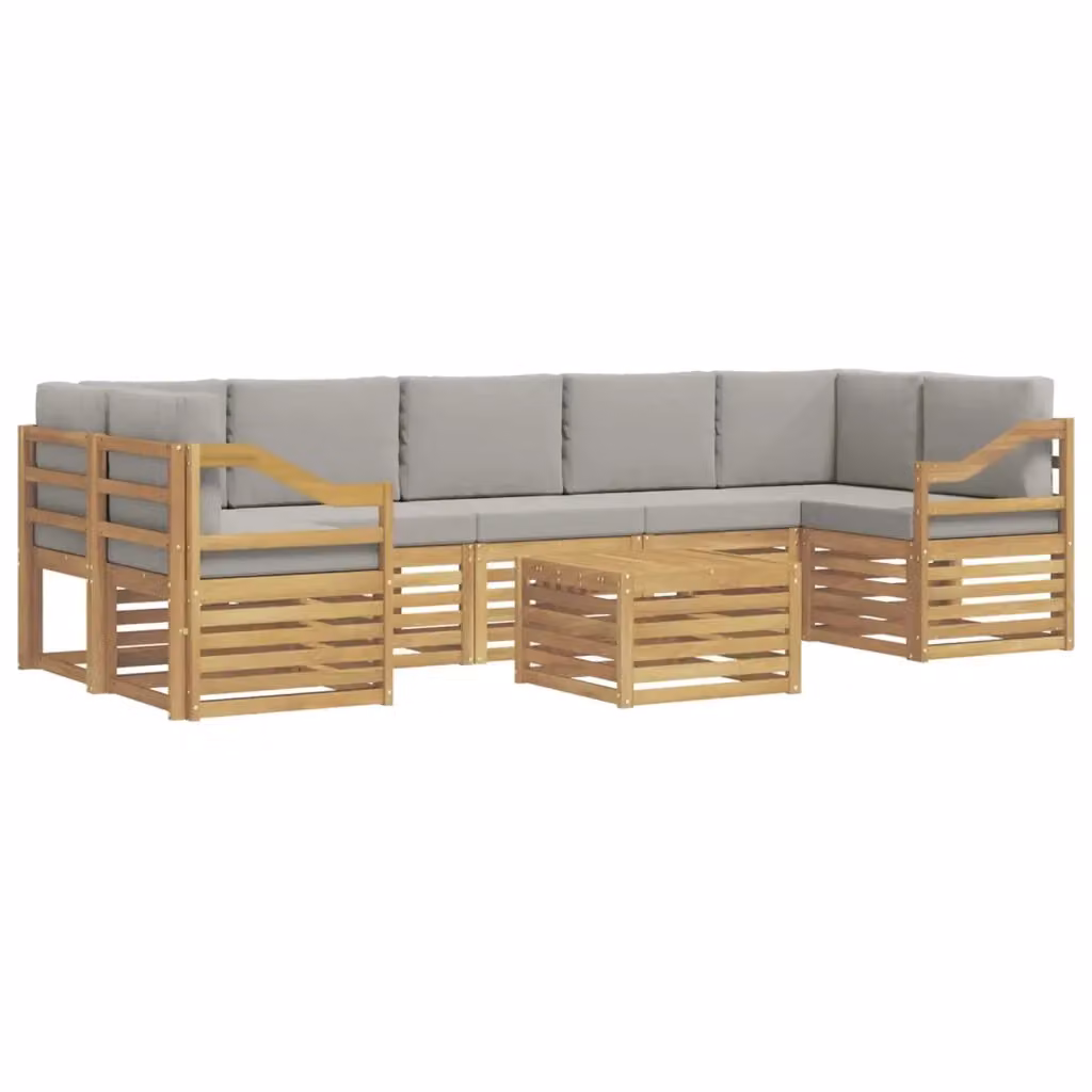 Set di divani da esterno a L vidaXL in legno di acacia con cuscini, bianco e grigio – 2