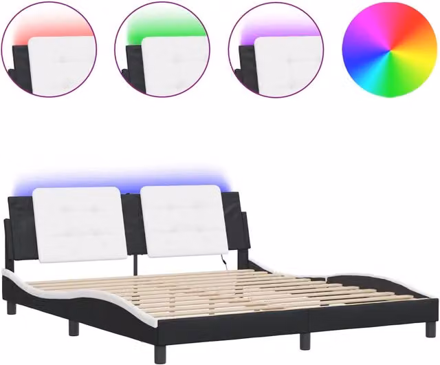 Letto matrimoniale | Letto per adulti | Giroletto con LED senza Materasso Zadar Nero e Bianco 180x200 cm