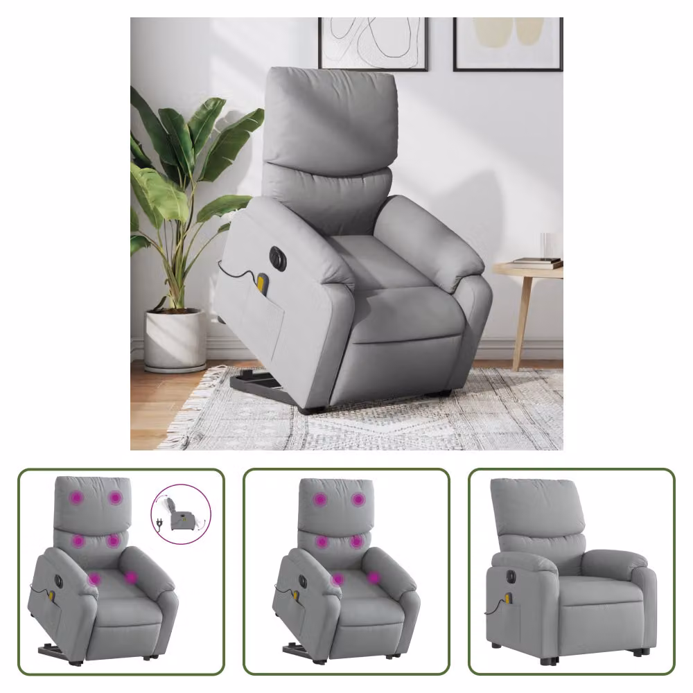 The Living Store Poltrona massaggiante elettrica con ausilio per la posizione eretta Tessuto grigio chiaro