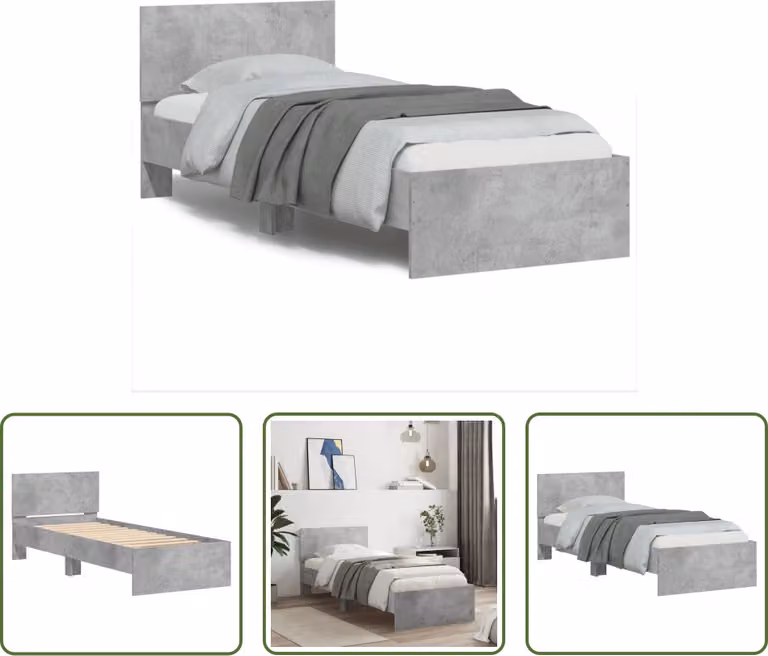 The Living Store Giroletto con testiera in cemento grigio 75x190 cm Materiale a base di legno