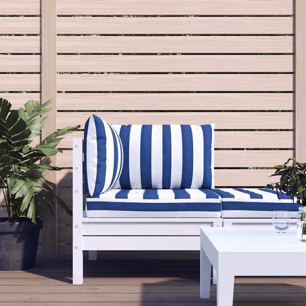 Set di 3 cuscini per pallet vidaXL in tessuto Oxford impermeabile e traspirante, motivo a strisce blu e bianche, L/P/H: 60 x 60 x 8 cm