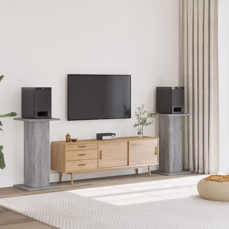 Set di 2 supporti per altoparlanti vidaXL in legno multistrato, colore grigio, L 30 cm x P 30 cm x H 80 cm