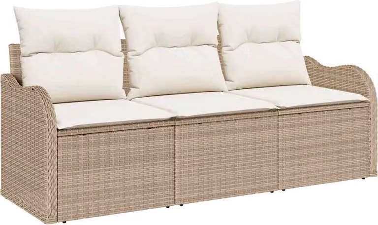 Set Divano da Giardino 3 pcs Beige Poly Rattan