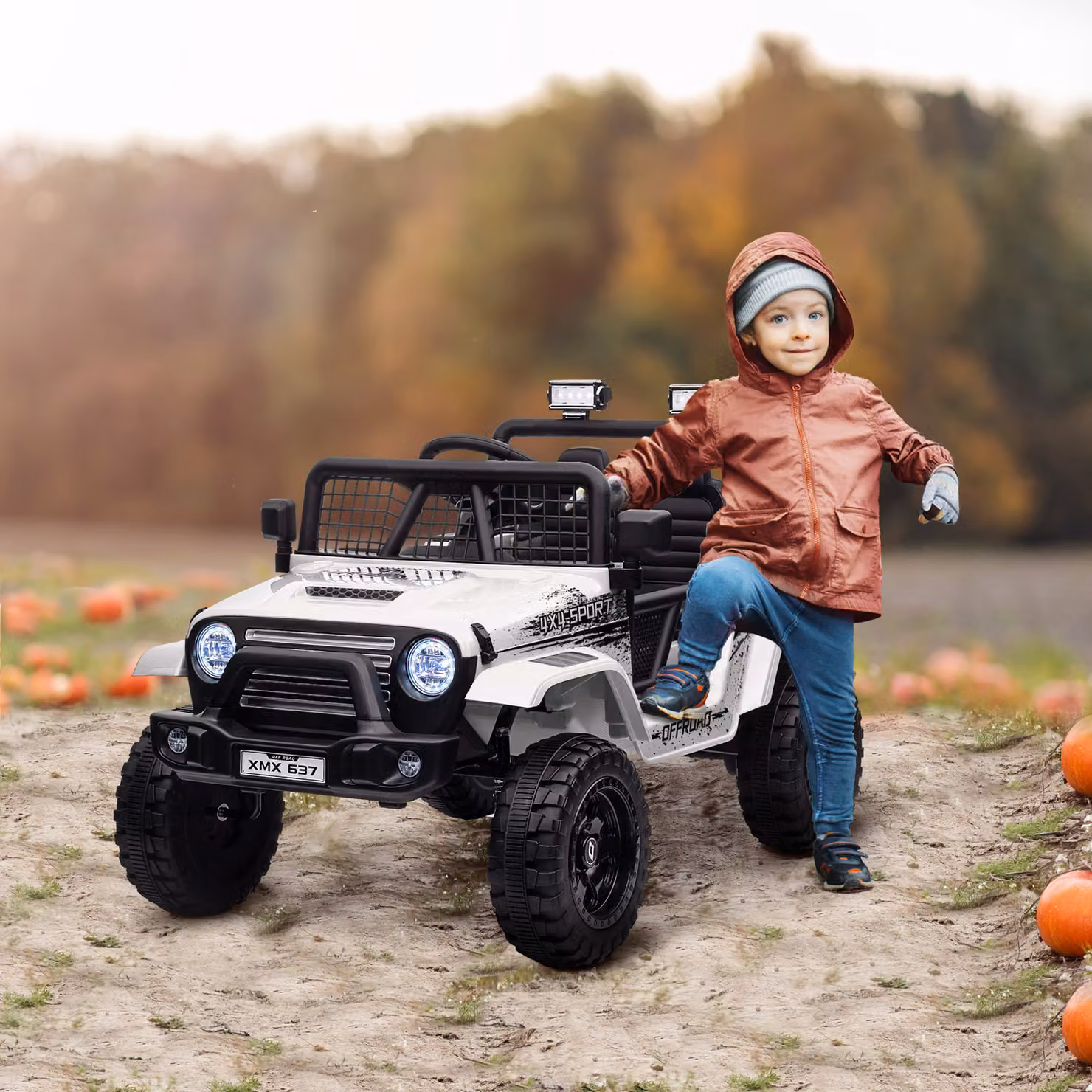 AIYAPLAY Macchina Elettrica Fuoristrada per Bambini 12V con Doppio Motore, Telecomando e Luci, Bianco – 2