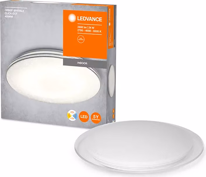 LEDVANCE Plafoniera LED in metallo bianco, 24W 2000LM, 6500K, controllabile con Click CCT, 45 cm di luce a parete e a soffitto ORBIS Sparkle,