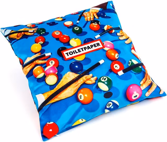 Cuscino quadrato Seletti Toiletpaper con design grafico blu L/P: 50 x 50 cm